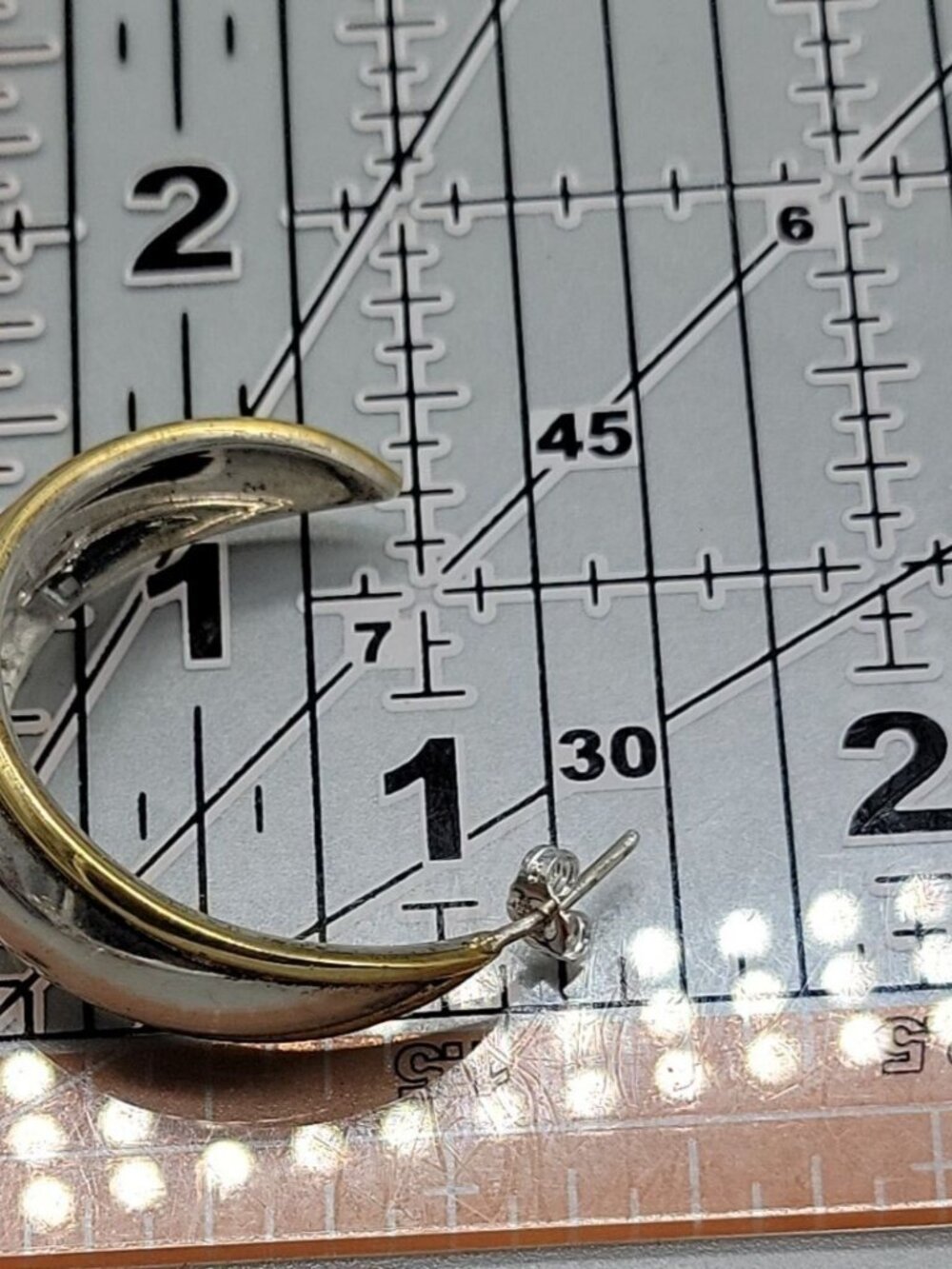 TB 107 Sterling Silver Post Earrings Chunky Half Hoop Mexico Gold Outline - Picture 7 of 16